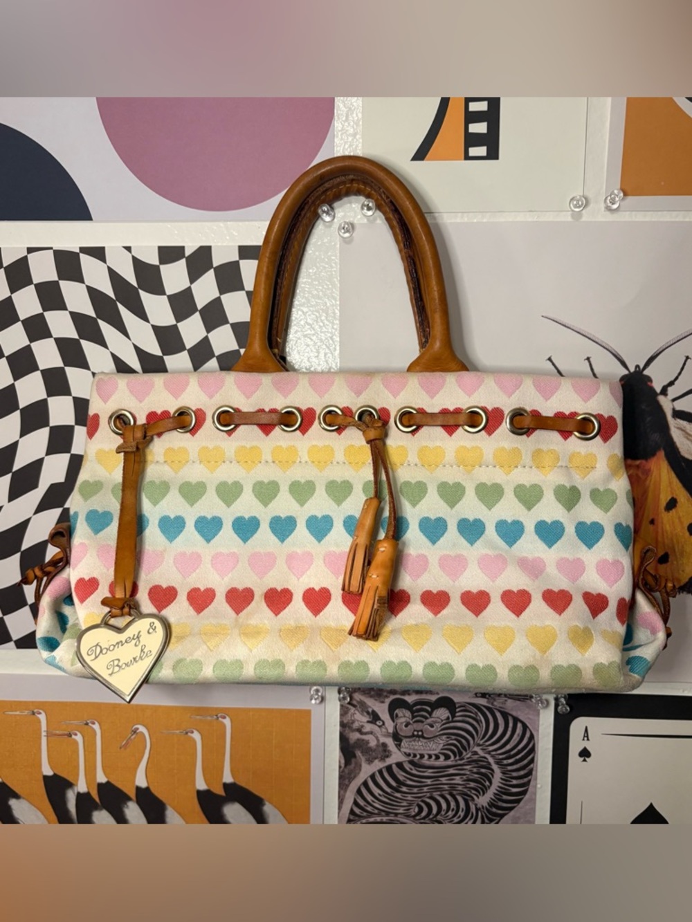 Dooney & Bourke Multicolor Heart Print Drawstring Tote